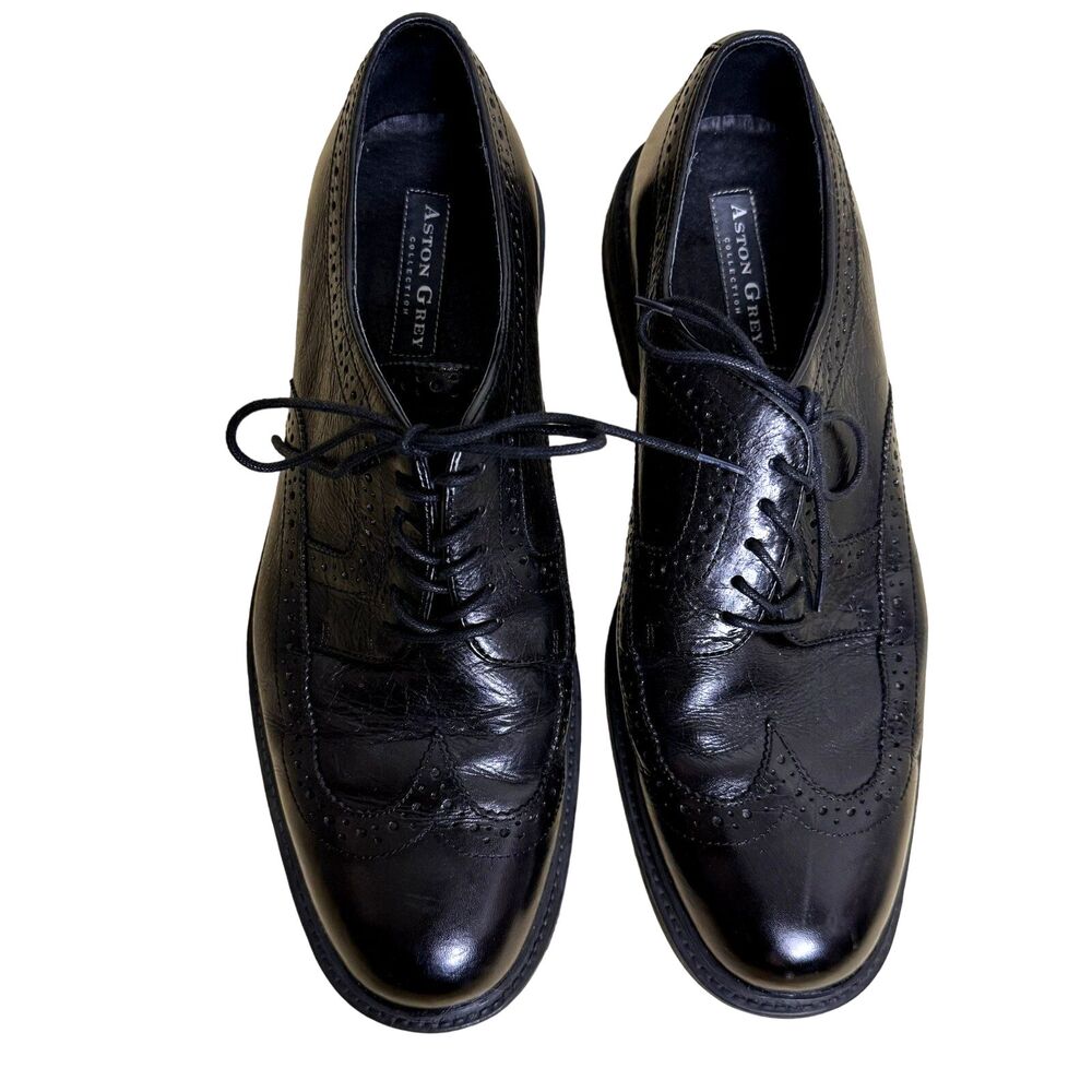 Aston Grey Fletcher Loafers WingTip Oxford Shoes Leather Black 12